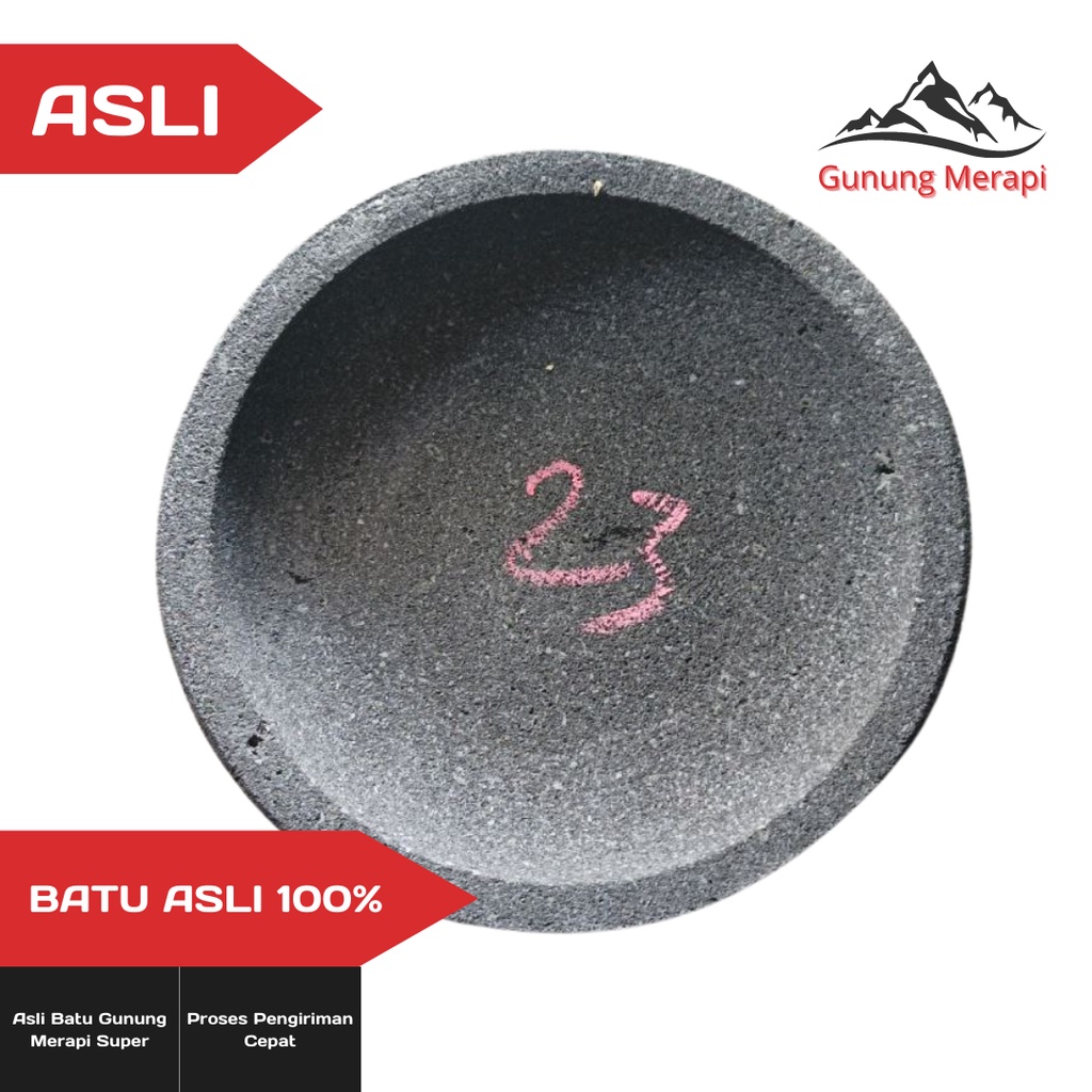 Cobek Batu Merapi Magelang 23 cm | Cobek Batu + Ulekan Asli Magelang | Batu Super Asli Gunung Merapi