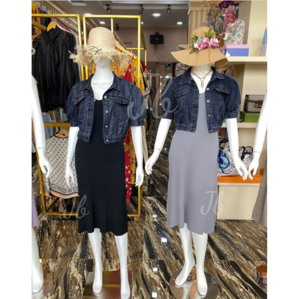 Dress jeans wanita terbaru 2in1 set JB Jeans Setelan dress 2in1 Free jaket jeans vr baju setelan kul