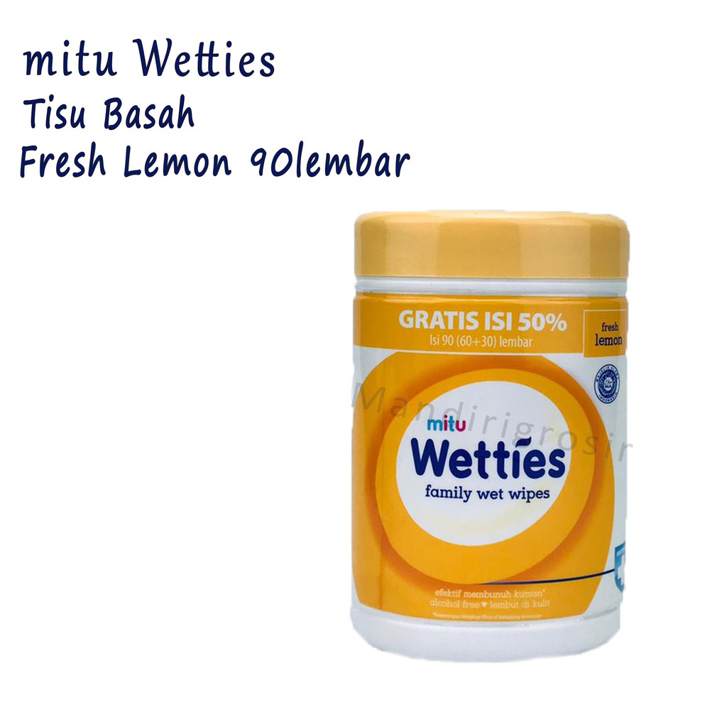 Mitu Wetties / Tisu Basah Botol / Fresh Lemon / isi 90lmbar