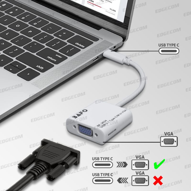 BAFO USB 3.1 TYPE C to VGA Female Adapter Converter Cable BF-2634