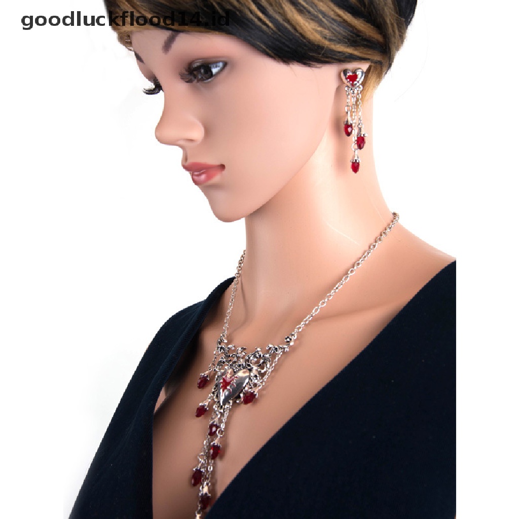 [OOID] Gothic Broken Heart Tassel Necklace Punk Trendy Cool Skull Red Drop ID