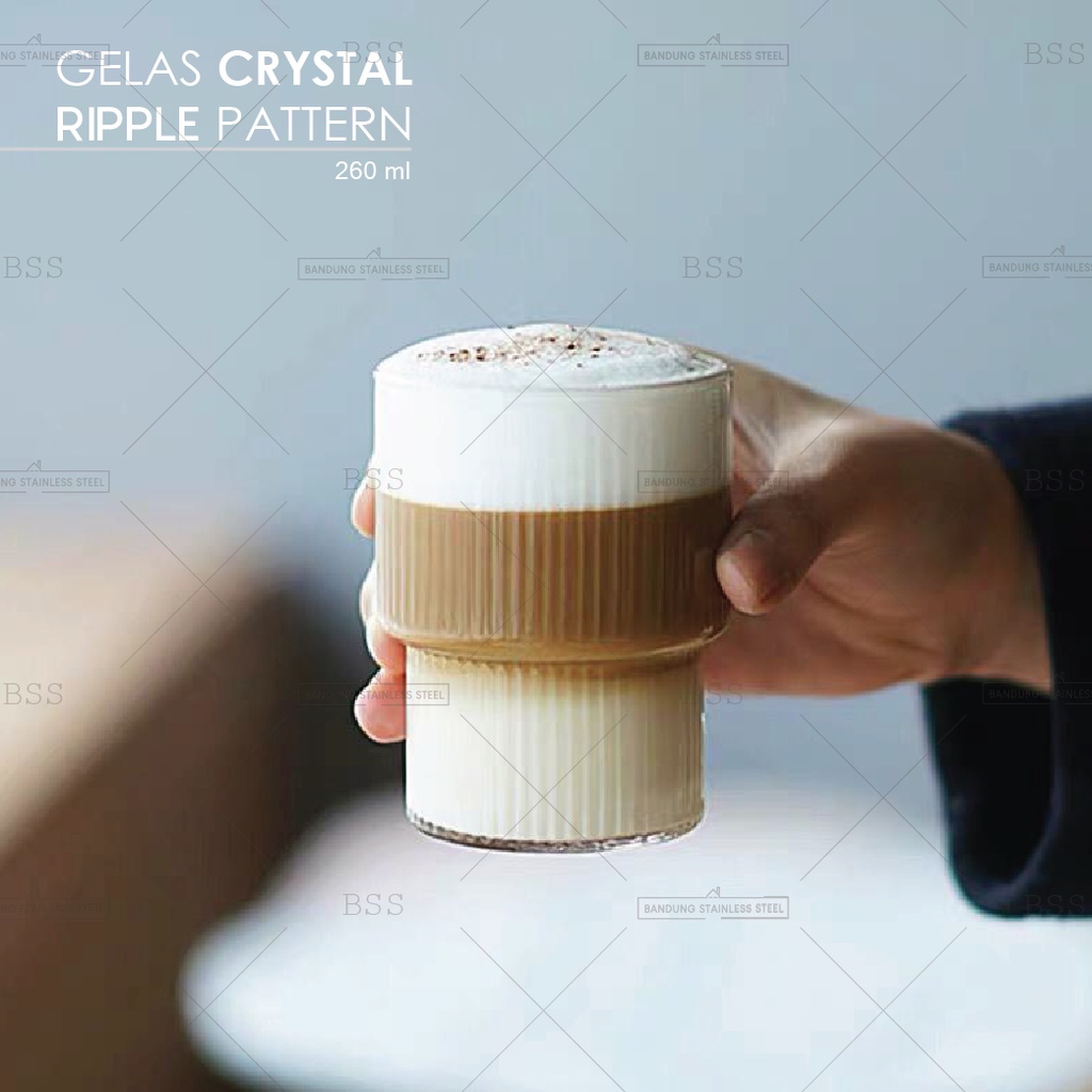 Gelas Crystal 260ml Kopi Susu Ripple Yo-Reum Aesthetic Korean Cafe Drinking Glass