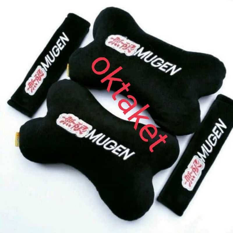 bantal mobil 2 in 1 logo Mugen mobil universal headrest car set