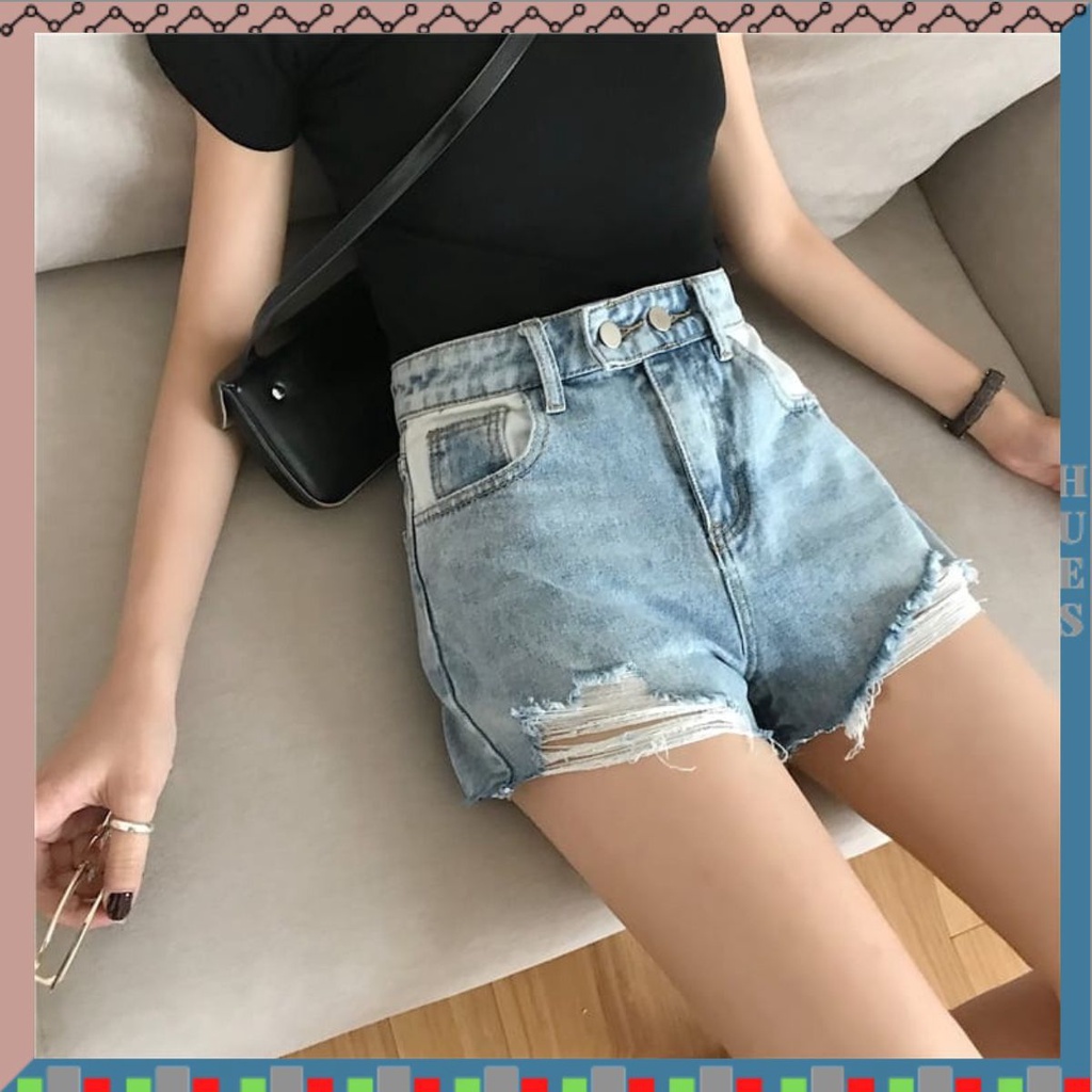 HUES.ID Celana Pendek Jeans Wanita Sobek Hotpants Jeans Ripped 4069