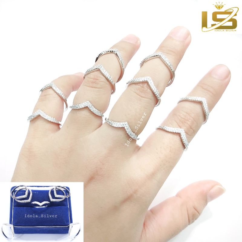 CINCIN PERAK ASLI SILVER WANITA 925 LAPIS EMAS PUTIH MODEL CINCIN AUREL DOUBLE PERMATA FULL/ CINCIN FUJI - PERHIASAN PERAK WANITA ASLI