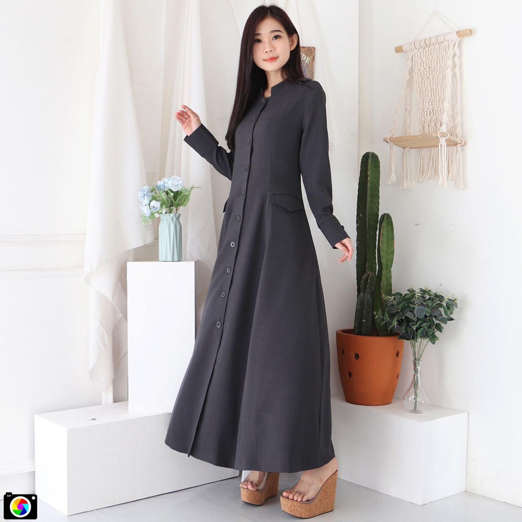 GAMIS B&amp;V! Gamis Dinas / Gamis PNS / Gamis PDH / Baju Guru Wanita / PDH Seragam Pemda Wanita / Gamis Pemda Wanita Muslim Variasi Full Kancing dan Pangkat - 8001 Pemda Aceh / Pemda Tua / Abu Tua / Putih