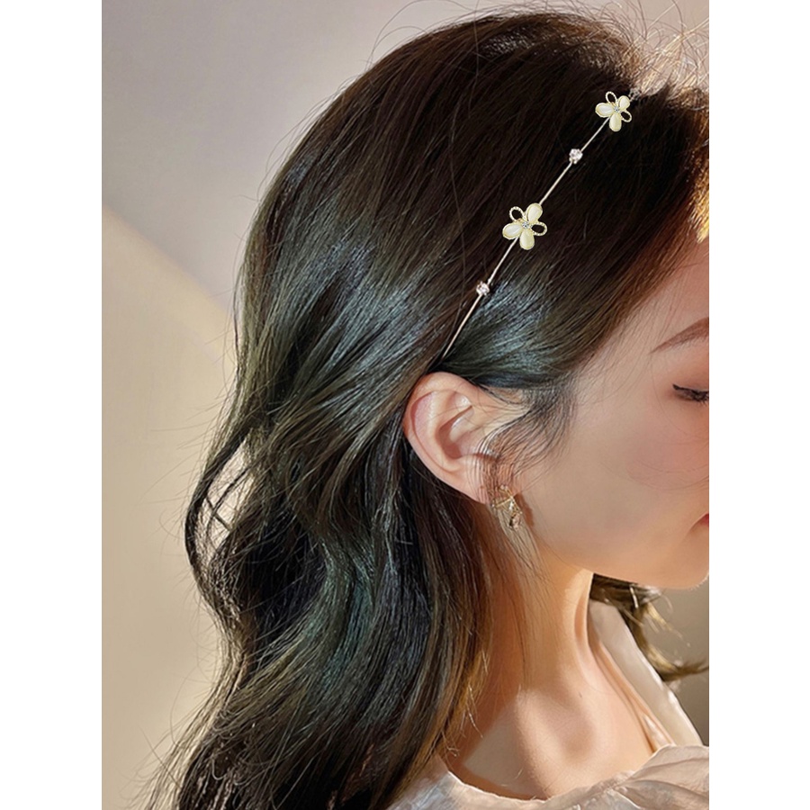 Bando Desain Bunga Aksen Mutiara Dan Berlian Imitasi Bahan Metal Warna Emas Gaya Korea Untuk Wanita