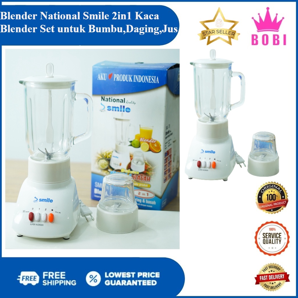 Blender 2in1 bahan kaca - Blender National Smile 2in1 Blender Set Bumbu Daging Jus Es