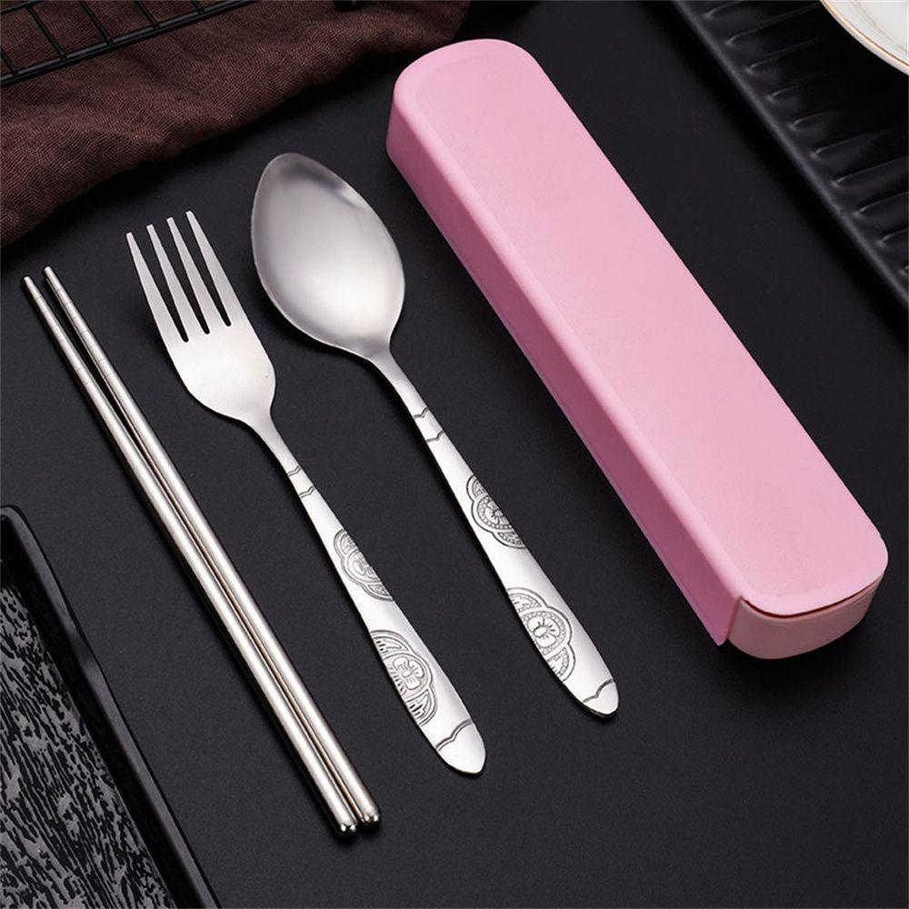 Nanas 3 Pcs Sendok Garpu Set Portable Outdoor Garpu Sendok Sumpit Tempat Penyimpanan Cutlery Set