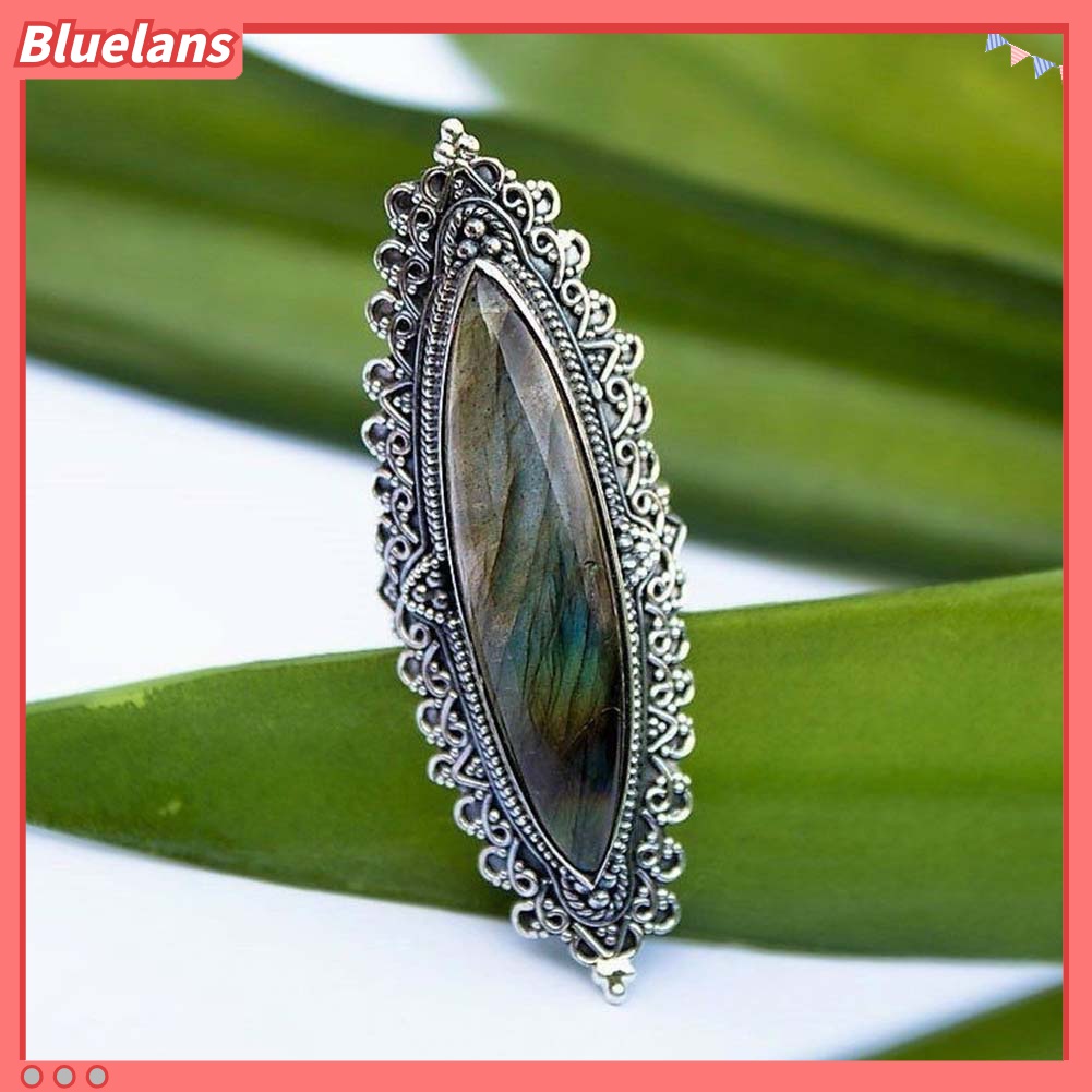 Perhiasan Cincin Jari Wanita Model Retro Marquise Cut Labradorite Imitasi Untuk Hadiah