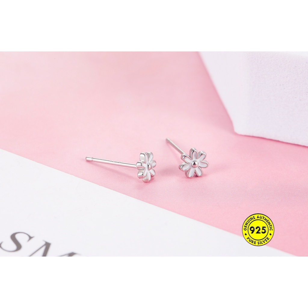 Anting Stud Mini Dripping Oil Bentuk Bunga Bahan Sterling Silver Untuk Wanita