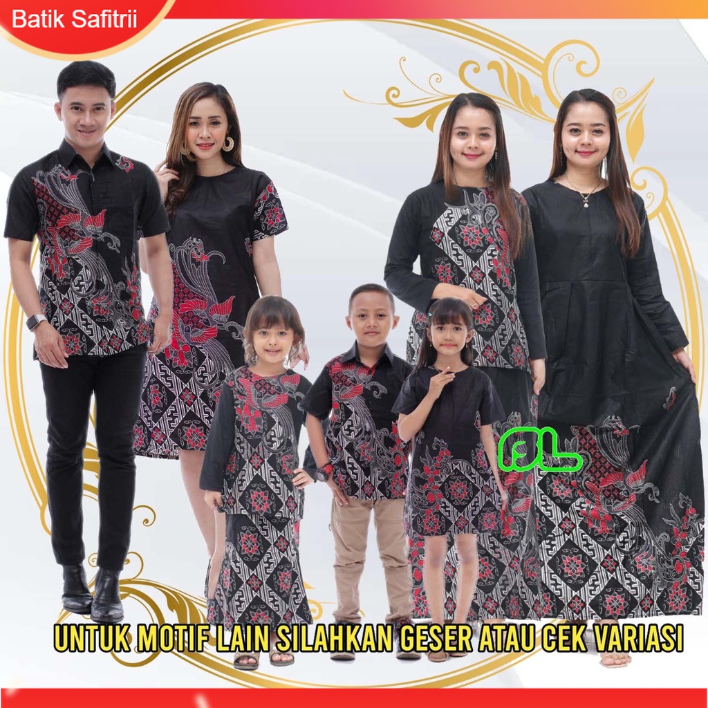 Couple Keluarga - Batik Keluarga Muslim - Ibu Bapak Anak - Burung Kenari Hitam - Dress Tunik Blus He