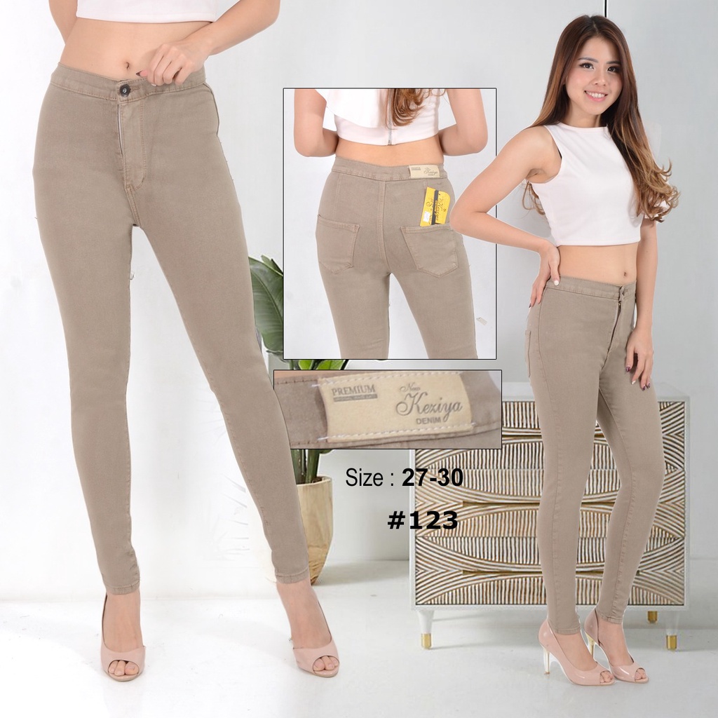 NHM HW Jeans Gray Keziya, Celana Highwaist Jeans Bahan Tebal