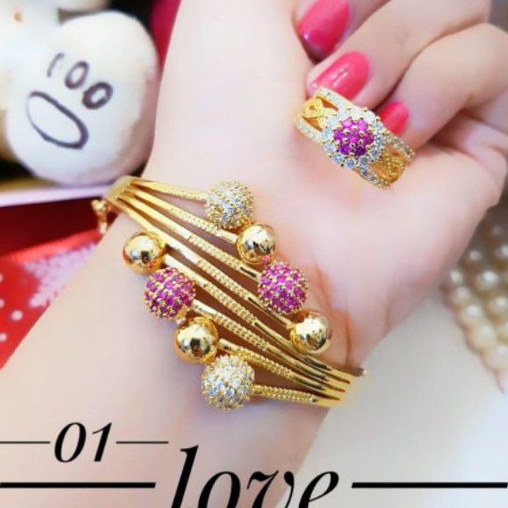 Xuping Gelang Dan Cincin Mata Pink 0803n
