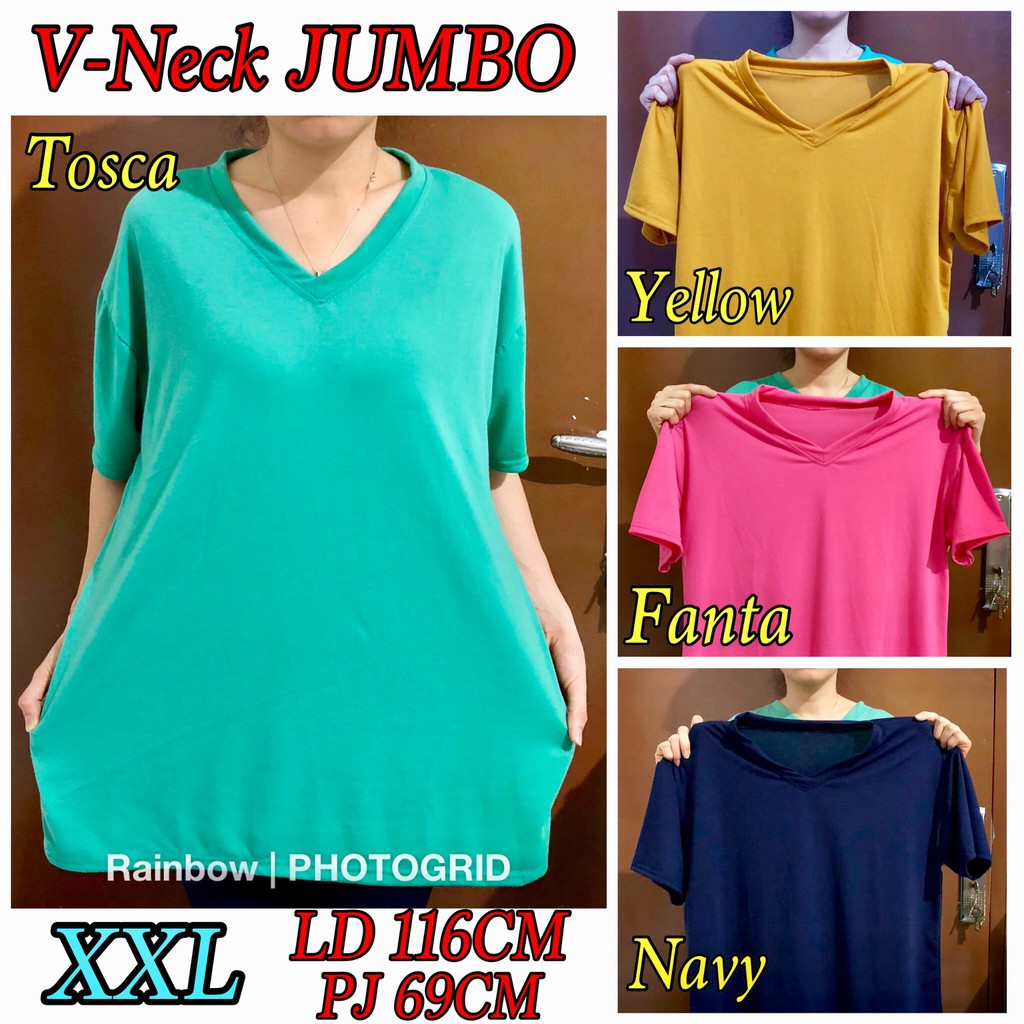  V  NECK JUMBO XXL Pendek Kaos  Polos  Basic Vneck Pendek t 