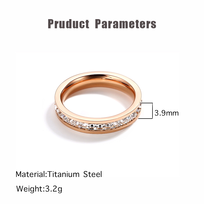 Cincin Titanium Steel Hias Berlian Imitasi Warna Rose Gold untuk Pasangan / Pria / Wanita