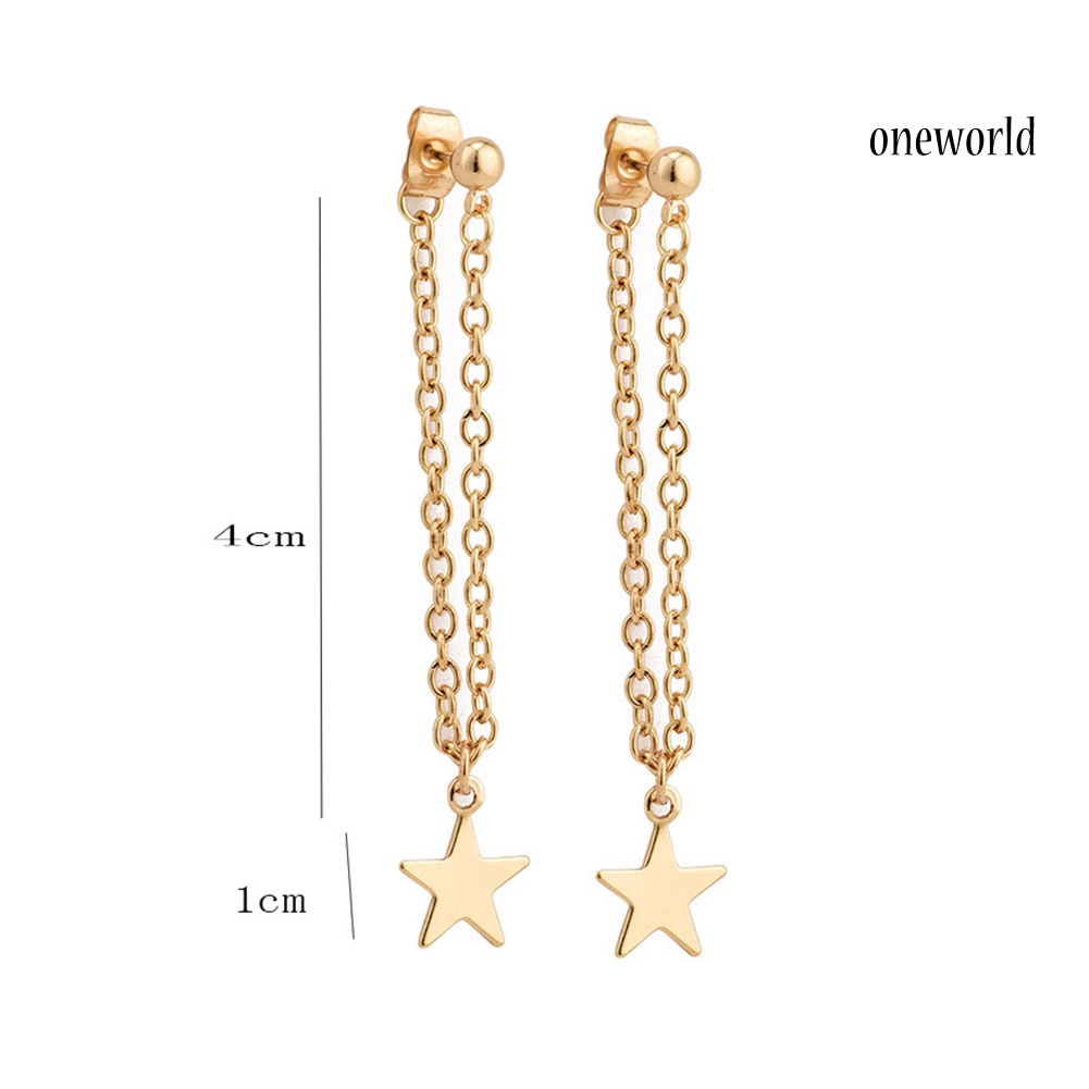 OW@ Women Fashion Five-pointed Star Chain Tassel Pendant Stud Earrings Jewelry Gift