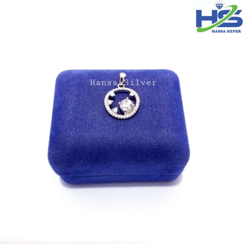 Kalung Perak Wanita Silver Asli 925 Lapis Emas Putih Italy Liontin Bulat Batu Putih