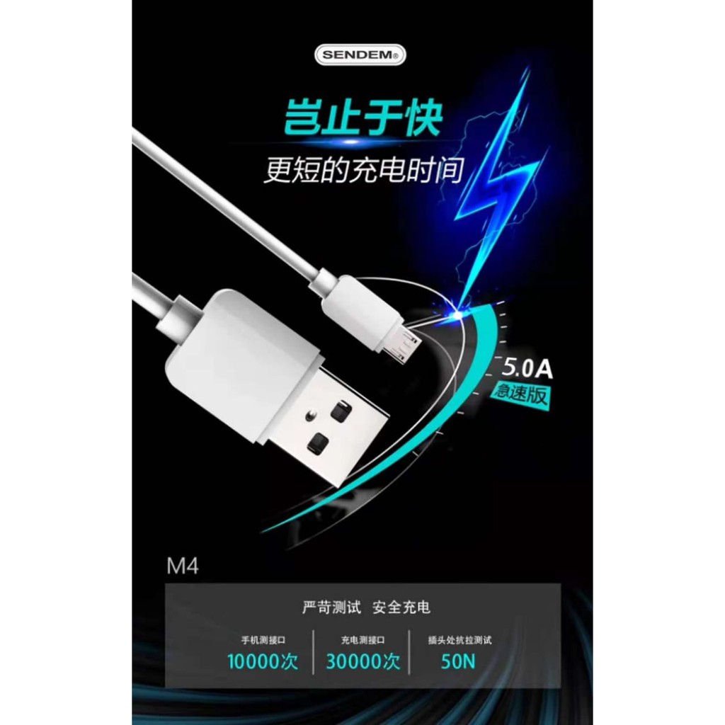 Kabel Data Charging SENDEM M4 Micro usb Android Port 3A Quick Charger