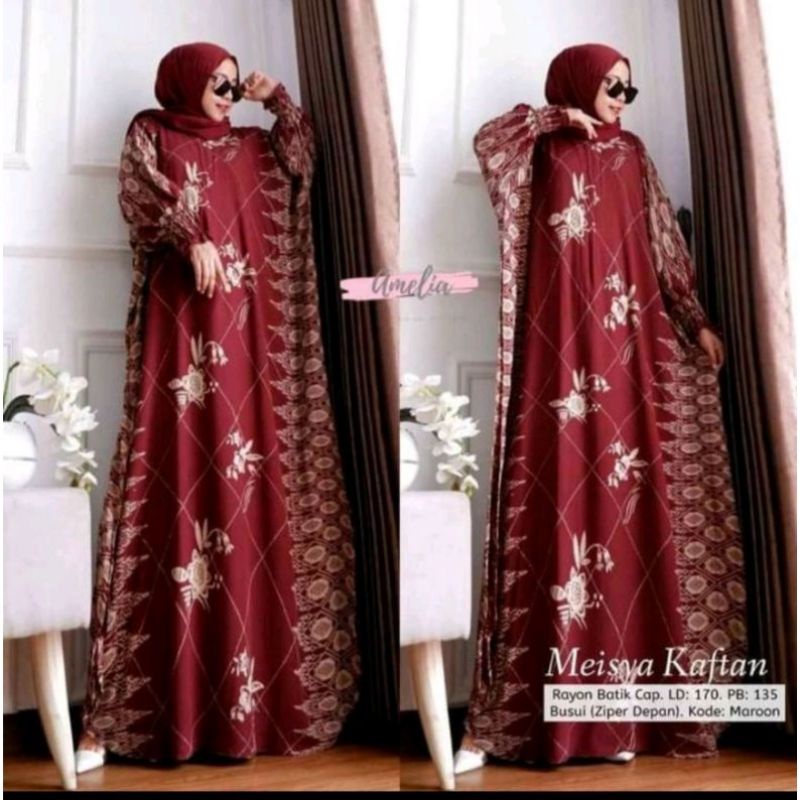 COD - Asmiranda Maxy Gamis Muslim Aurora Kaftan Pastel Dress Shakila Aksen Renda Import Ld  150-2 Maron