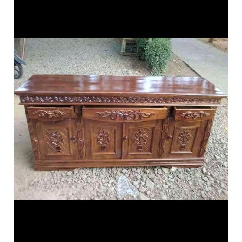 Buffet tv meja tv lemari hias minimalis jati ukit Jepara