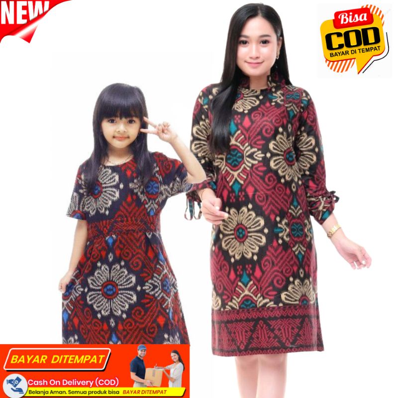 Baju Batik ibu dan anak Ketjubung Abang Terbaru - Couple Batik Atasan Ibu dan anak cewek Model dress