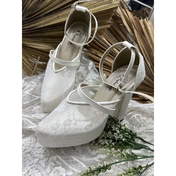 sepatu wedding wanita siyren tali no payet putih 12cm tahu