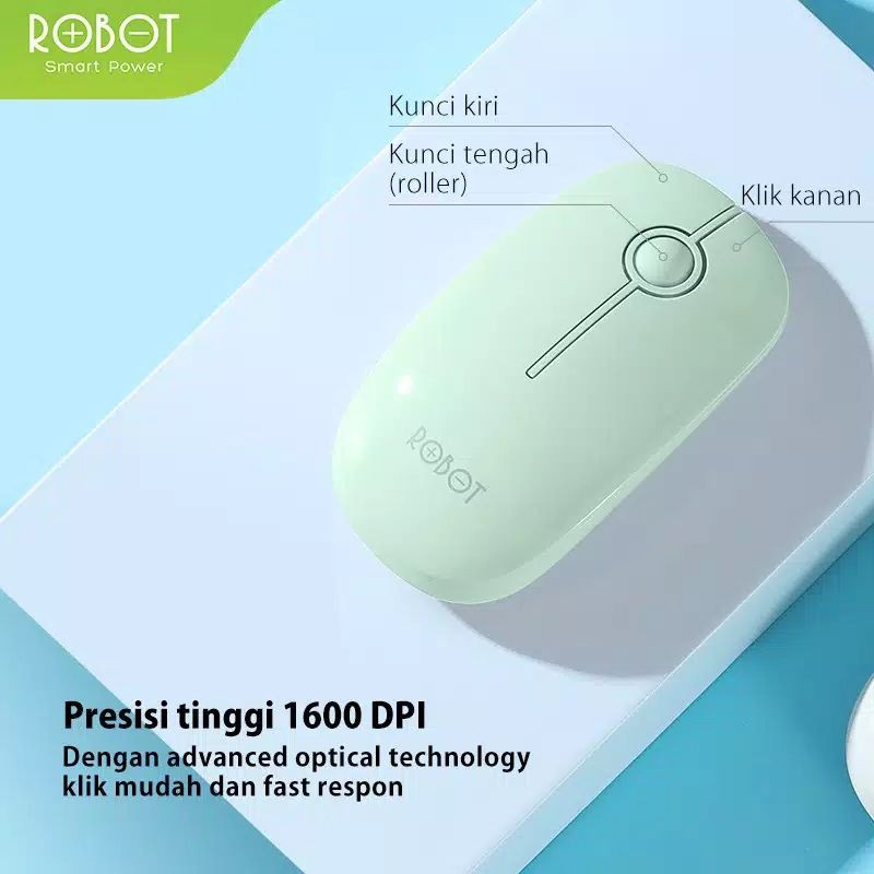 MOUSE WIRELESS 2.4G 1600DPI ROBOT M260 GARANSI 1 TAHUN