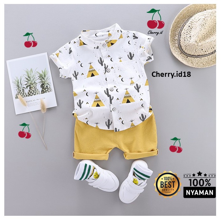 Cherry COD Setelan Kemeja Bayi Import / Setelan Kemeja Anak Import - Motif Piramida KB06