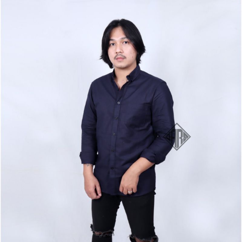 kemeja polos pria navy biru tua navi darkblue Nevi lengan panjang dan pendek slimfit jumbo 3XL