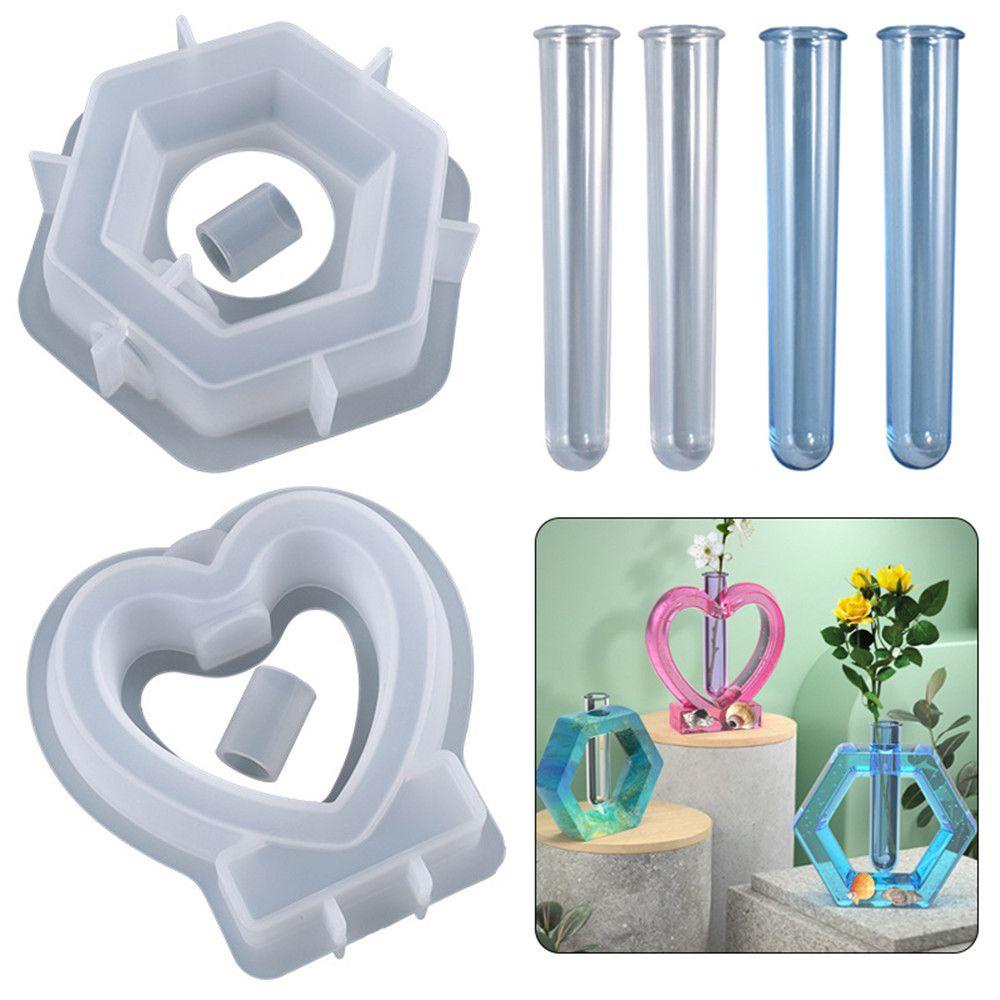 Top Vas Bunga Cetakan Silikon Penyimpanan Dekorasi Rumah Alat Membuat Perhiasan Casting Hexagon Pot Bunga Cinta Berbentuk Hati