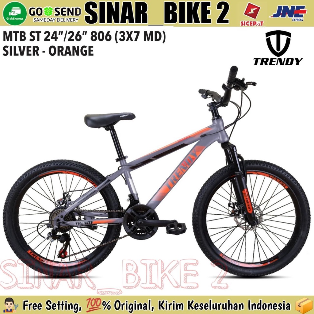 Sepeda Gunung MTB TRENDY 806 Discbrake Ukuran 24 &amp; 26 Inch 21 Speed