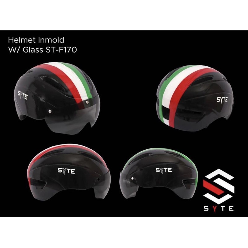 (TERMURAH) Helm sepeda pacific syte 170 bendera italia in mold glasses half face F170 F-170