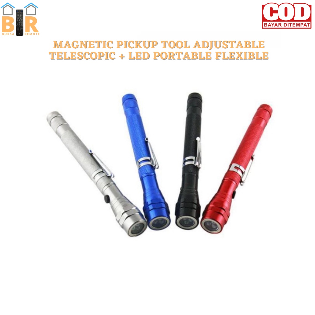 Magnetic Pickup Tool Adjustable Telescopic + Led Portable Flexible - Senter