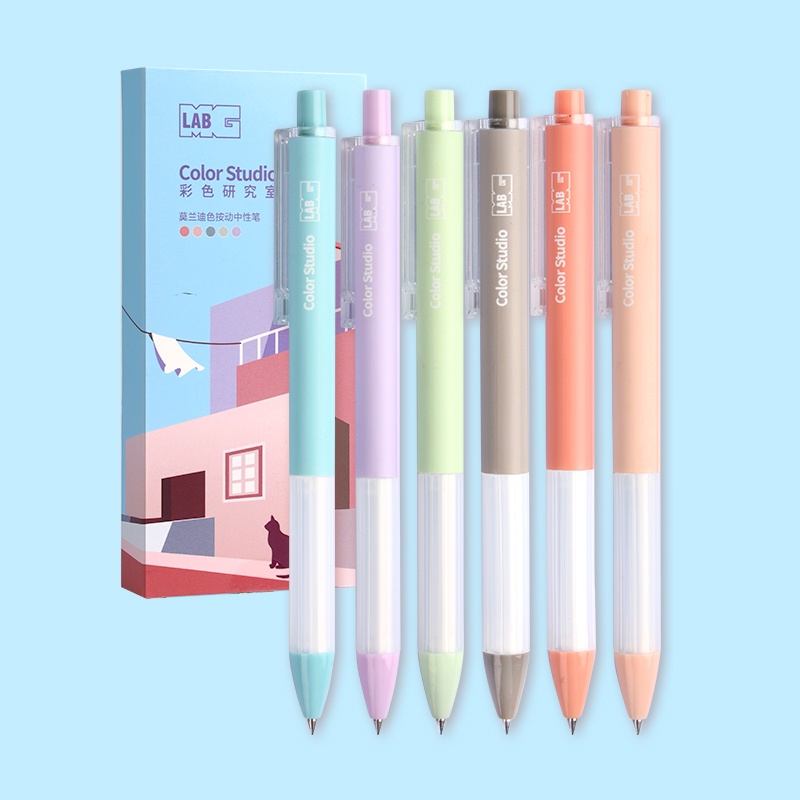 6pcs Pulpen Gel Tinta Hitam 0.5mm Dengan Ujung Peluru Retractable Untuk Pelajar