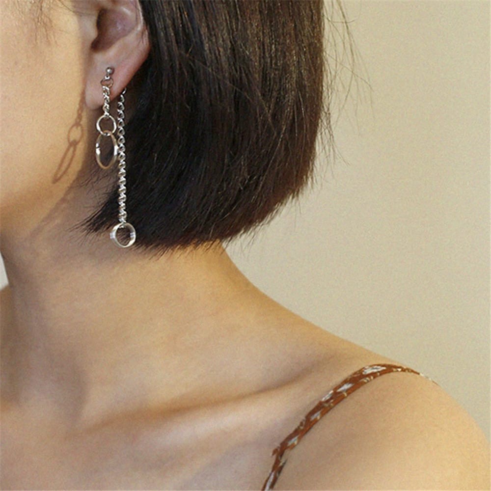 Anting Bulat Earrings Long Chain Hip Hop Earrings Double Chain