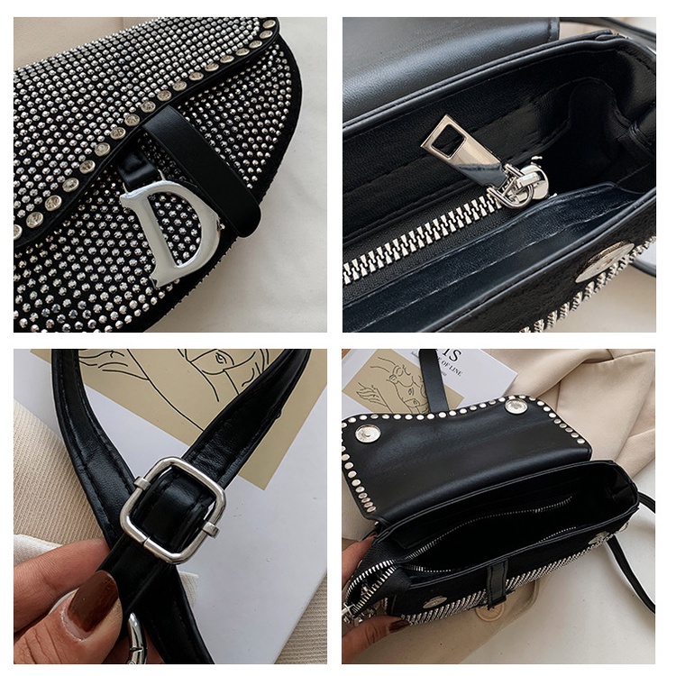 BJ32091 - BLACK/SILVER/BLACK D/SILVER D/MOTIF D - TAS SLEMPANG ASIMETRIS WANITA FASHION IMPORT MODIS ELEGAN TERMURAH TERLARIS TERBARU BAGSTORE JAKARTA TAS BATAM LT2091 CR7831 BQ3551