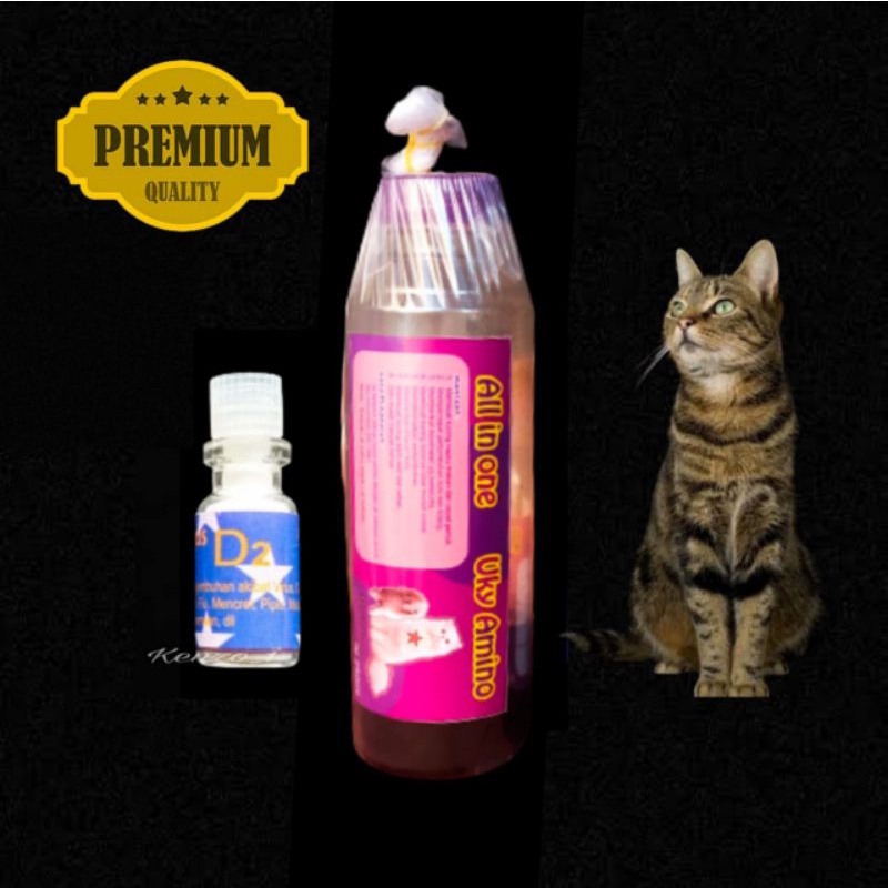 Paket Obat Vitamin kucing D2 &amp; Uky Amino 250 Flu Bersin Virus Calici Muntah Mencret Diare Mulut bau mulut berliur distemper panleu sariawan