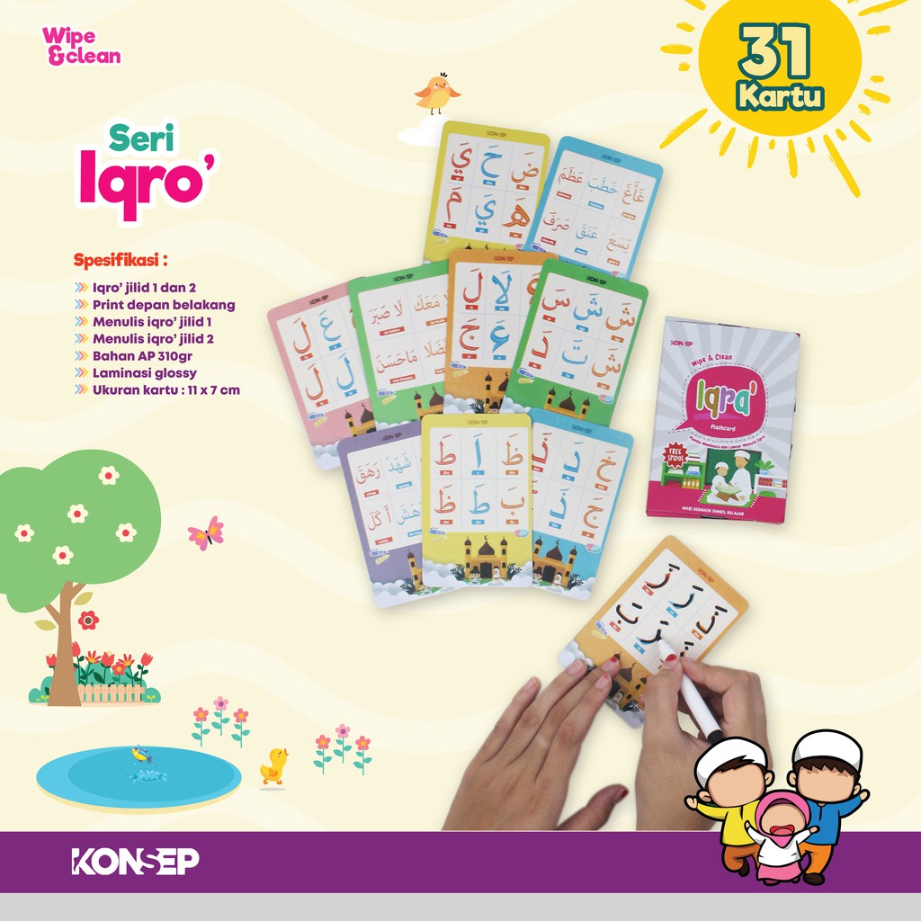 [FREE SPIDOL] Konsep Flashcard Wipe and Clean Iqro' / Flash Card / Mainan Edukasi