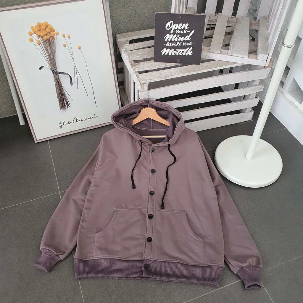 Zanah Outwear Wanita Buton Hoodie Bahan Pleece Terbaru