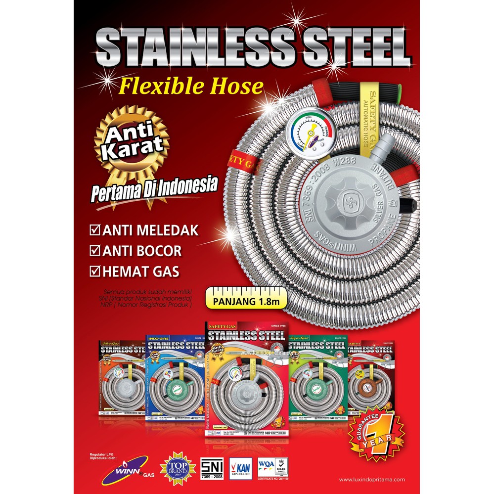 SELANG GAS LPG TABUNG GAS SAFETY GAS STAINLESS STEEL ANTI KARAT