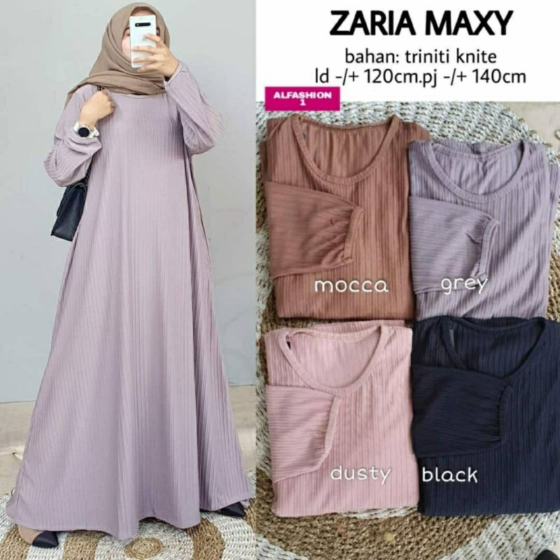 Zaria Maxy, GAMIS /MAXI DRESS WANITA JUMBO POLOS CANTIK BAHAN TRINITI KNITE LD 120-140 TERJUMBO OOTD