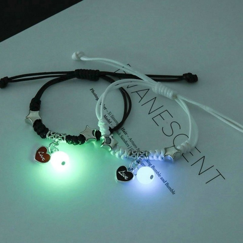 2pcs Gelang Anyaman Luminous Adjustable Untuk Pria Dan Wanita