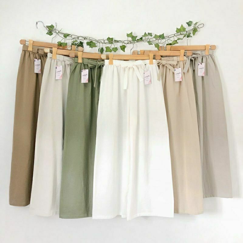 CELANA KULOT LINEN Hightwaist Pinggang Full karet All Size  TERLARIS