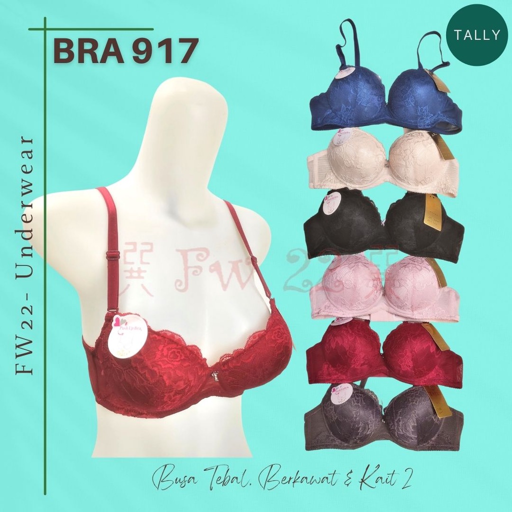 Push Up Bra Tally 917 Bra Wanita Kawat dengan Busa Tebal Merk Tally dengan Motif Bunga yang Cantik