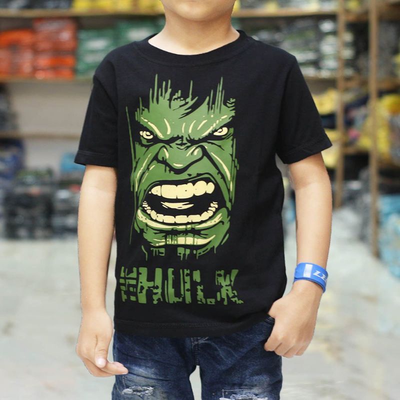 KAOS ANAK  SUPERHERO HULK HITAM PENUH
