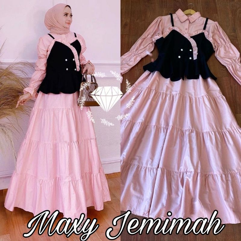 MAXY JEMIMAH 2IN1 ROMPI GAMIS MUSLIM MOSCREPE, 4 UKURAN