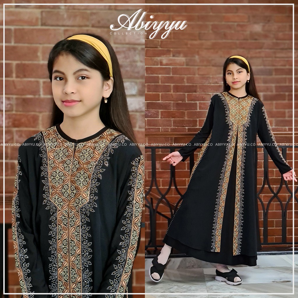 Abiyyuco - GL1042A | Gamis Abaya Turkey Anak Umur 4, 5, 6, 7, 8, 9, 10, 11, 12 tahun, Turki Remaja Umur 13 Tahun, Turkiy Hitam dan Warna, Bahan Jersey dan Ceruty