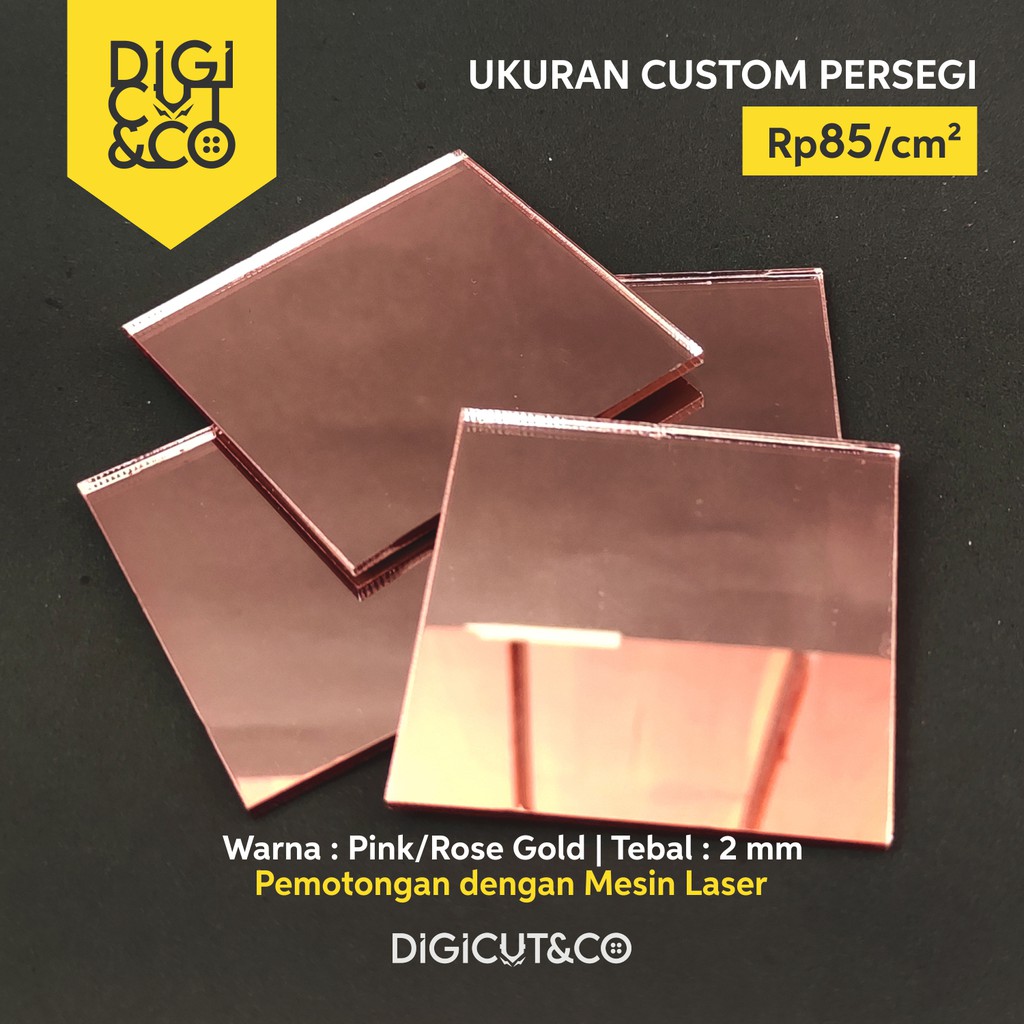 Akrilik Lembaran 2mm PINK/ROSE GOLD Custom Ukuran Persegi/Persegi Panjang - Digicut&amp;Co