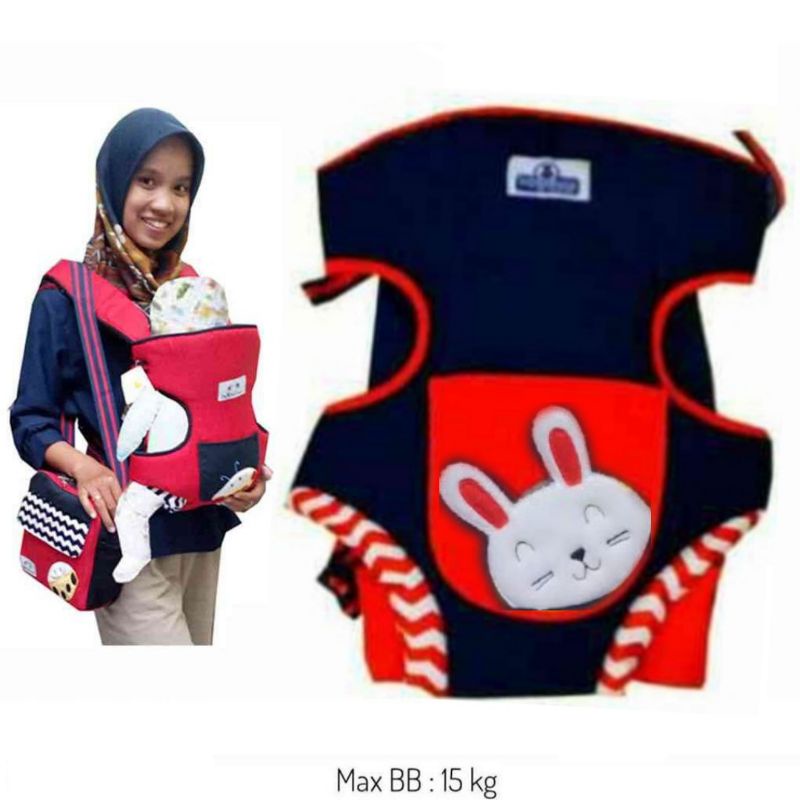 Gendongan depan baby cute / gendongan baby cute / Ransel 3 in 1 Saku Bordir Rabbit Series BCG2011